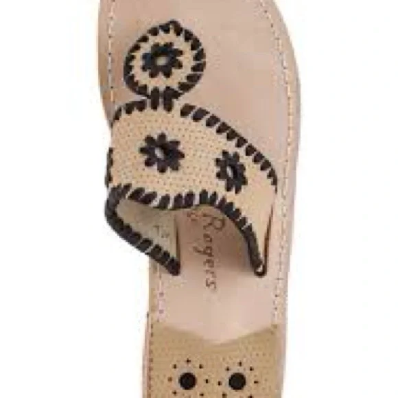 Jack Rogers Tan and Black Sandals with Whipstitched Design 8 SZ 8 EUC - Picture 1 of 2